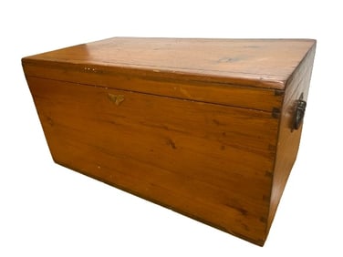 Antique English Blanket chest with wrought Iron handles By James Cutler & Co