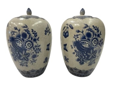 Pair of Chinese porcelain blue & white Ginger Jars