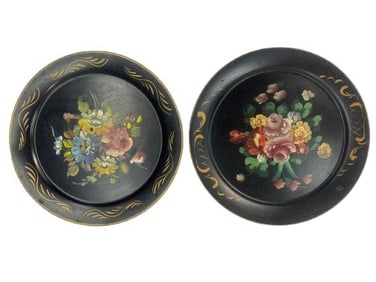 Hand painted round metal trays from New York