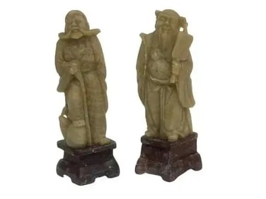 Pair of Old Chinese hand Carved soapstone Statues