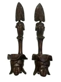 Pair of African Wood hand carved decorative statues