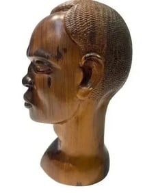 African Male Head sculpture Hand Carved Wood Bust