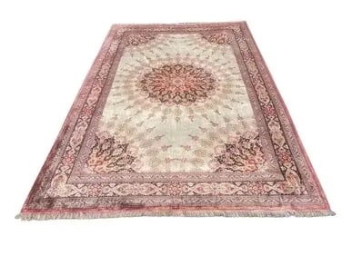 A fine pure SILK PERSIAN QUM hand woven rug