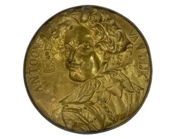 A large antique Anthony Van Dyke brass wall hanging relief