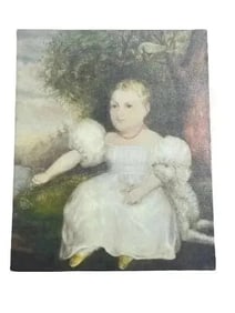 American School Canvas print Giclee Portrait of young girl & her dog