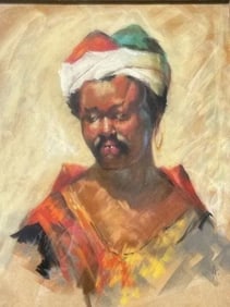 Signed Old Portrait Pastel & Gouache painting