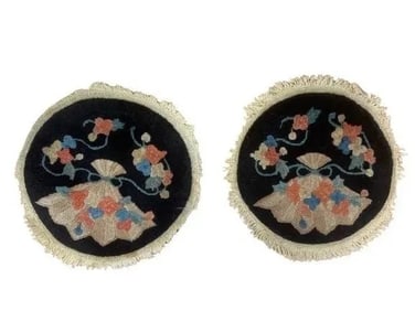 Pair of antique Chinese round rug samplers