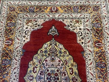 Antique Silk Turkish Koum Kapi handwoven fragmented rug