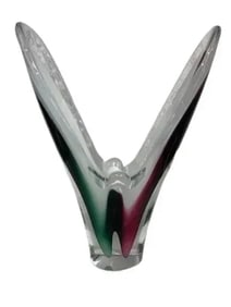 Flygsfors Coquille art glass Mid century Swedish signed & dated Vase sculpture