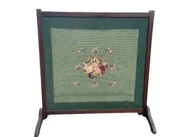 A Mahogany and Needlepoint Fireplace Screen