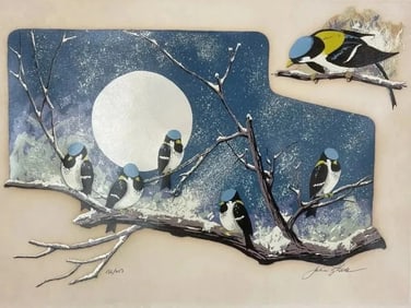 JULIAN Z GILBERT pencil signed & numbered serigraph titled SNOW BIRDS