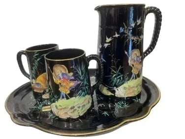 Vintage Hand painted Asian Pitcher Tray porcelain set