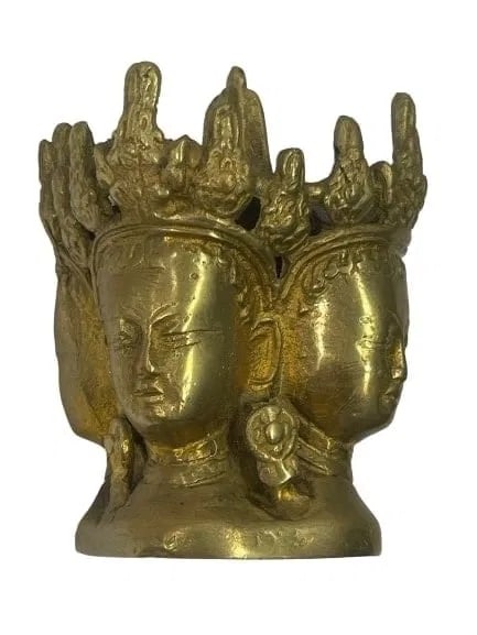 A brass Tibetan incense burner with a quad Buddha deity figures (1 of 7)