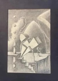 Thoyt Surrealism Charcoal drawing signed & dated