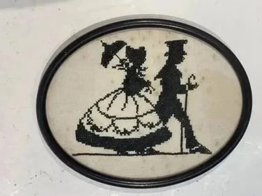 Antique American Needlepoint Embroidery of a man & woman
