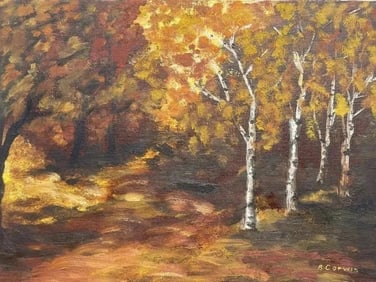 Betty Corwin oil on board titled Fall Carpet