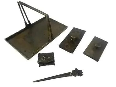 A group of brass rocker Ink blotters tray and letter opener