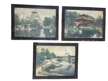 Three Antique Chinese framed colored photographic prints
