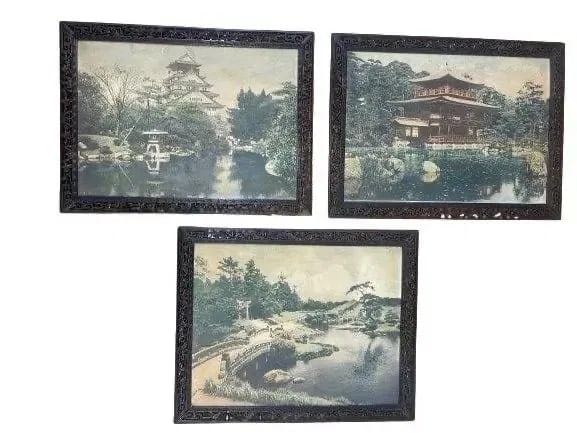 Three Antique Chinese framed colored photographic prints (1 of 12)