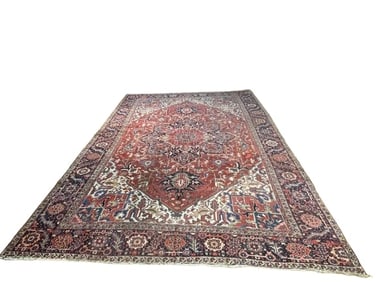 Antique Persian Heriz handwoven large room size rug
