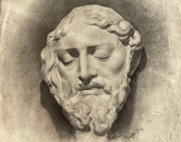 Antique 19th Century European academic charcoal drawing