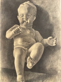 Antique 19th Century European academic charcoal drawing