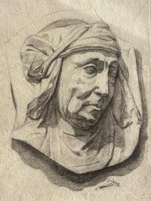 Antique 19th Century European academic Charcoal drawing