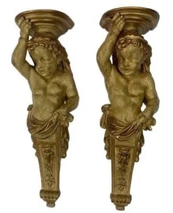 Pair of old European large Cherub wall hanging brackets (1 of 16)