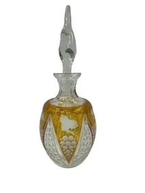 A Bohemian Czech Amber to clear Cut Glass Bottle