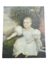 American School Canvas print Giclee Portrait of young girl & her dog