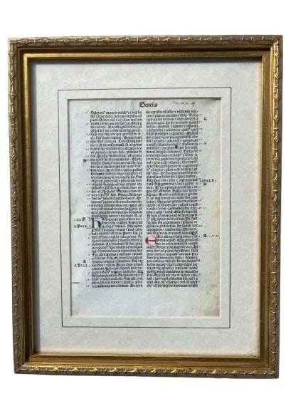 Antique Biblia Latina framed Leaf - Biblical Latin hand colored framed sheet of bible (1 of 13)