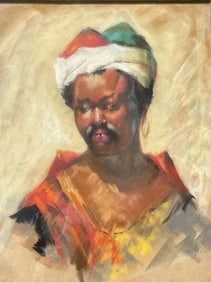 Signed Old Portrait Pastel & Gouache painting