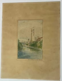 Antique European Watercolor painting Illegibly signed & dated