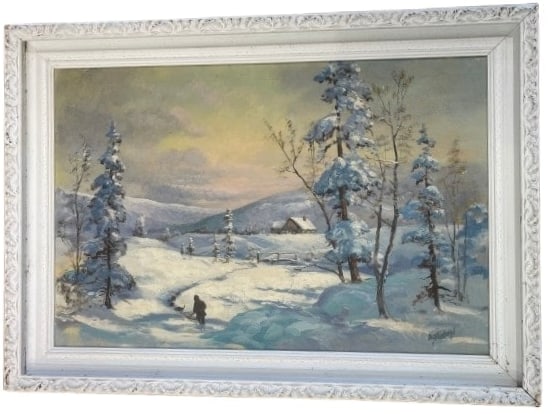 Large Oil on Canvas painting by an unknown artist: Large Oil on Canvas painting by an unknown artist. Illegibly signed oil painting measuring Framed 30 inches wide by 42 inches long.Sight measuring 24 inches wide by 36 inches long.