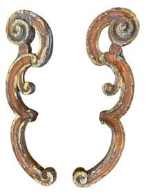 Antique French large hand carved wood brackets
