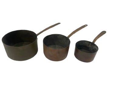 Antique set of Three French Copper Pots.