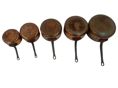 Antique set of Five Copper Pots.