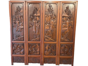 Chinese Hand carved wooden screen panel room divider
