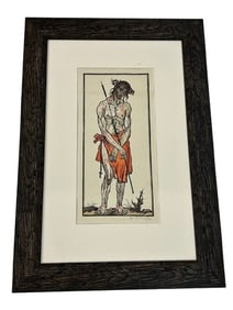 Old European Woodblock of Jesus pencil signed