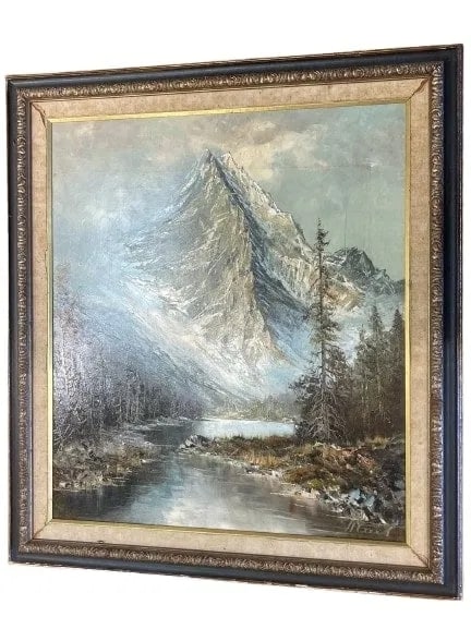 Large Oil on Canvas painting by an unknown artist: Large Oil on Canvas painting by an unknown artist. Illegibly signed oil painting measuring Framed 34 inches wide by 38 inches long.Sight measuring 27 inches wide by 31 inches long.