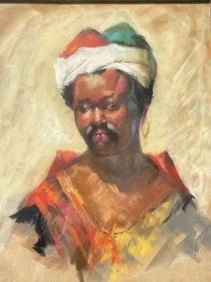 Signed Old Portrait Pastel & Gouache painting