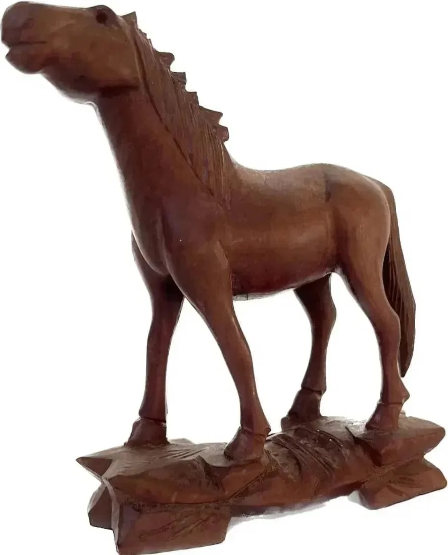 Old Hand carved Wooden Horse statue: Old Hand carved Wooden Horse statue. Faint marking 1150 At bottom of figurine.Size 5 in H x 5 in L x 1.5 in W