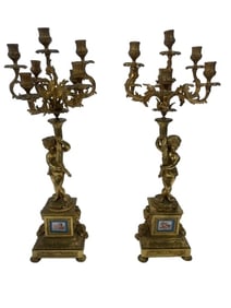 Antique Pair of gilt bronze candelabras in the style of Victor Raulin