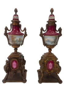 Pair of Antique French Sevre porcelain mounted urns