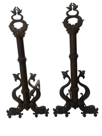 Pair of Antique Dolphin Andirons