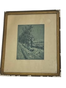 Hermann Blechschmidt (1882-1934) German Pencil signed Etching of Winter Landscape