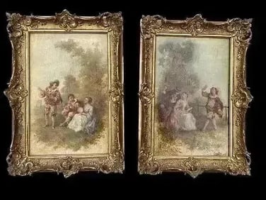 Attributed Jean Andre Castaigne Oil on panel paintings