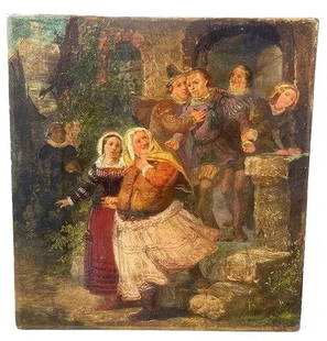 Antique Dutch Oil on Canvas painting , school of Rembrandt: Antique Dutch Oil on Canvas painting measuring 15 inches wide by 16 inches long. A charming humorous painting signed illegibly on the mid lower right. A Rembrandt school or a follower of painting depi