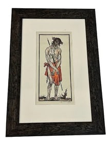 Old European Woodblock of Jesus pencil signed
