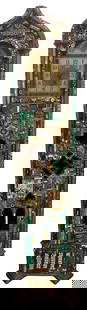 Unique Assemblage Avant-garde art Circuit Board tall case Clock: A rare & Unique Assemblage Avant-garde Art Circuit board tall case grandfather clock. A singular looking & highly decorative object comprised of an antique clock case covered with many television, com
